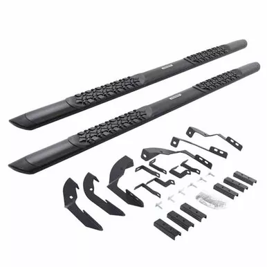 Go Rhino Black Steel Side Bar & Brackets - Complete Kit W/ 5 In. Step Pads For 2015 - 2019 Chevrolet Silverado, GMC Sierra W/ Extended Cab